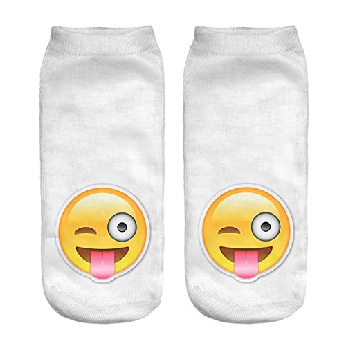 Ferocity Lustige Socken Sneaker Halbsocken Strümpfe Sportsocken Füßlinge mit Motiv 3D Emoji Tongue EU 34-38 Damen [001] von Ferocity