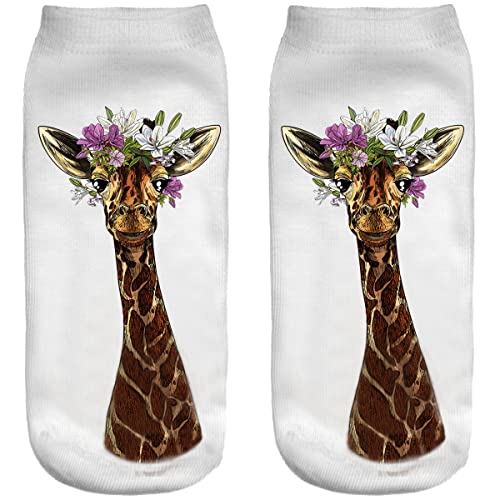 Ferocity Lustige Socken Sneaker Halbsocken Strümpfe Sportsocken für Frauen EU 34-36 Füßlinge mit Motiv 3D Giraffe Garland [001] von Ferocity