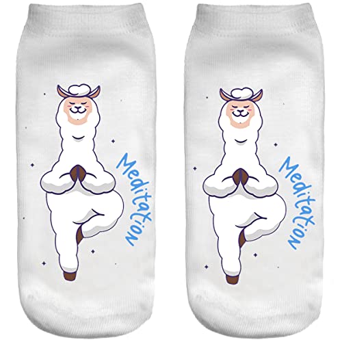 Ferocity Lustige Socken Sneaker Halbsocken Strümpfe Sportsocken Füßlinge mit Motiv 3D Lama Meditation [001] von Ferocity