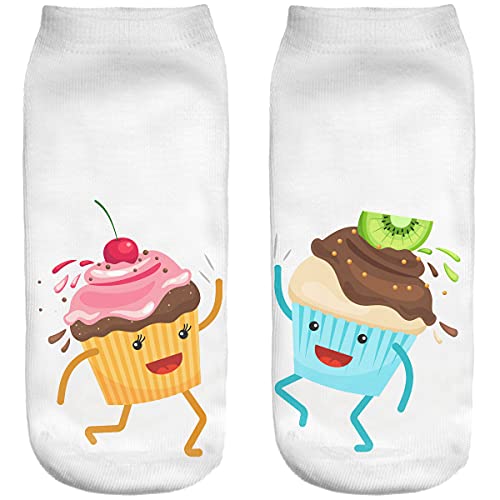 Ferocity Lustige Socken Sneaker Halbsocken Strümpfe Sportsocken Füßlinge mit Motiv 3D für Frauen, Size EU 36-40, Muffins [001] von Ferocity