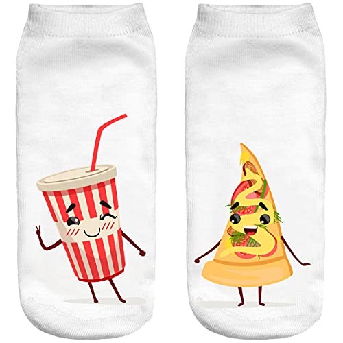 Ferocity Lustige Socken Sneaker Halbsocken Strümpfe Sportsocken für Frauen EU 34-36 Füßlinge mit Motiv 3D Pizza [001] von Ferocity