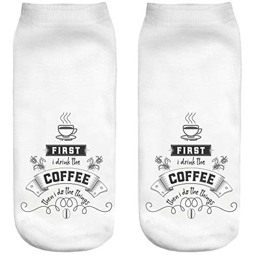 Ferocity Lustige Socken Sneaker Halbsocken Strümpfe Sportsocken Füßlinge mit Motiv 3D Time to coffe [001] von Ferocity