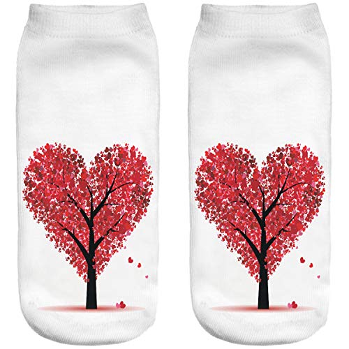 Ferocity Lustige Socken Sneaker Halbsocken Strümpfe Sportsocken Füßlinge mit Motiv 3D Tree Heart [001] von Ferocity