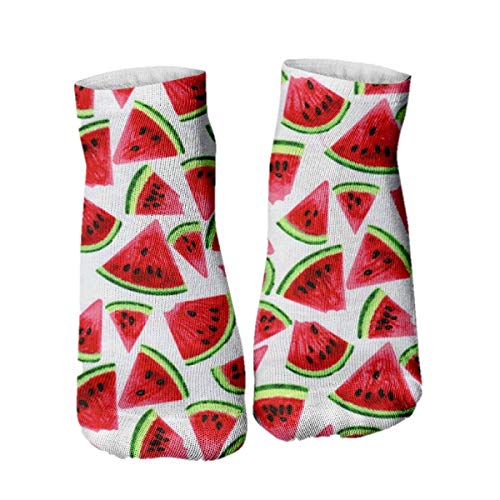 Ferocity Lustige Socken Sneaker Halbsocken Strümpfe Sportsocken Füßlinge mit Motiv 3D Watermelon White, EU 36-40, Damen, 1 Paar [001] von Ferocity