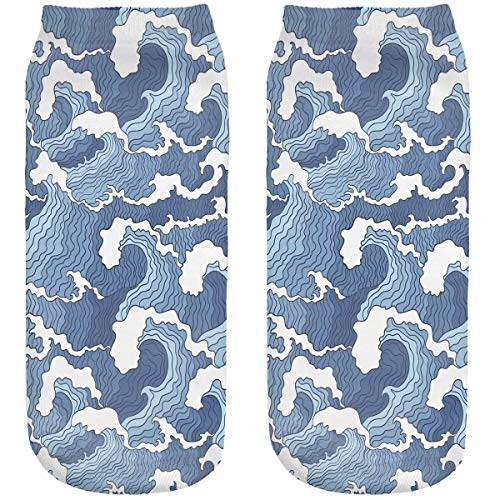 Ferocity Lustige Socken Sneaker Halbsocken Strümpfe Sportsocken Füßlinge mit Motiv 3D für Frauen, Size EU 36-40, Waves [001] von Ferocity