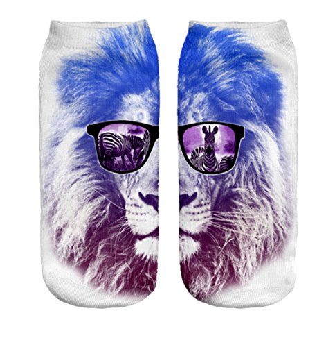 Ferocity Lustige Socken Sneaker Halbsocken Strümpfe Sportsocken für Frauen EU 34-36 Füßlinge mit Motiv 3D Color Lion [001] von Ferocity