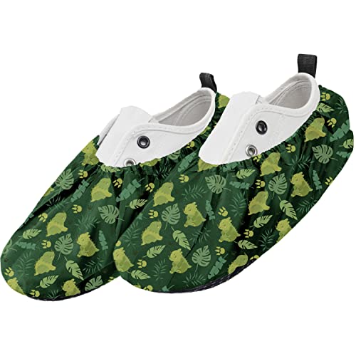 Ferocity Mehrweg Schuhüberzieher EU 25-30 für Kinder Wasserabweisend Überschuhe Rutschfester Waschbarer Schuhschützer Unisex Jungen Mädchen aus Polyester mit Bunten Motiven Green Dino [142] von Ferocity