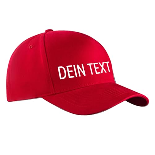 Ferocity Personalisierte Baseball Cap für Kinder und Erwachsene, Werbekappe mit Deinem Text, Unisex, Einheitsgröße 52-61 cm OSFM, Einstellbar,100% Baumwolle, Rot von Ferocity