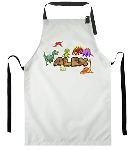 Ferocity Personalisierter Kinderschürze Kind Malschürze Kunstkittel Kochschürze Apron Werkschürze mit einem motiv Weiß Dinosaurier mit Namen[074] von Ferocity