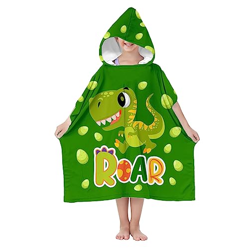 Ferocity Poncho mit Kapuze für Kinder, 70 cm Badeponcho | Robe Bademantel für Jungen Microfaser | Saugfähiger Schnell Trocknender Badetüch mit Bunten Kindermotiv Model Dino Roar[163] von Ferocity