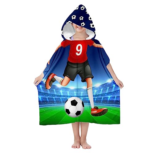 Ferocity Poncho mit Kapuze für Kinder, 70 cm Badeponcho | Robe Bademantel für Jungen aus Microfaser | Saugfähiger Schnell Trocknender Badetüch mit Bunten Kindermotiv Model Fußballer [163] von Ferocity