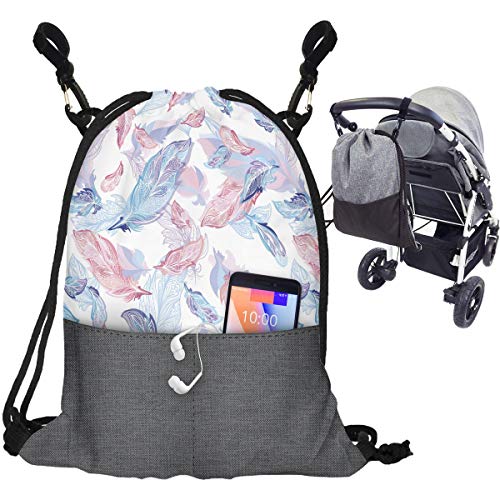 Ferocity Turnbeutel zum Befestigen am Kinderwagen, 1 x 35 x 46 cm; ultraleicht 25 g, mit Kordel zum Tragen und Befestigungssystem am Kinderwagen mit Haken und doppelseitigem Klettverschluss von Ferocity