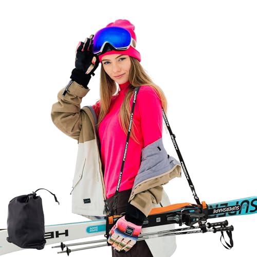 Ferocity Universal Ski Tragegurt mit verstellbarem Gummi Schultergurt für Männer und Frauen + Handgriff | Size: 110 cm bis 178 cm | – Hände frei, sicher und bequem transportieren | Orange [053] von Ferocity
