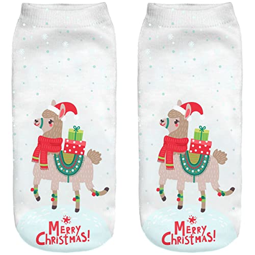 Ferocity Weihnachten Lustige Socken Sneaker Halbsocken Strümpfe Sportsocken Füßlinge mit Motiv 3D Lama [001] von Ferocity