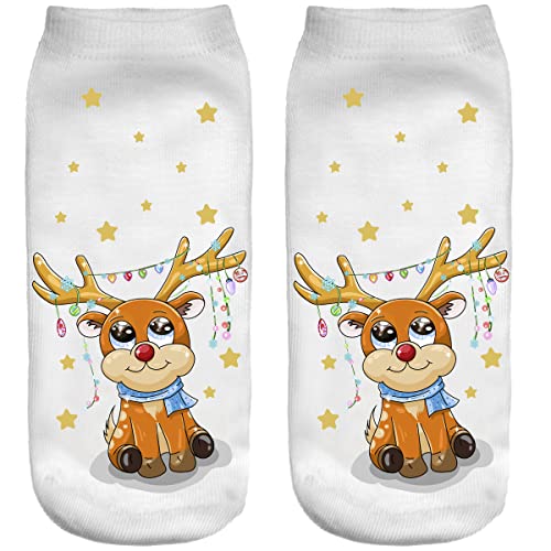 Ferocity Weihnachten Lustige Socken Sneaker Halbsocken Strümpfe Sportsocken für Frauen EU 34-36 Füßlinge mit Motiv 3D Rentier mit Lichtern [001] von Ferocity