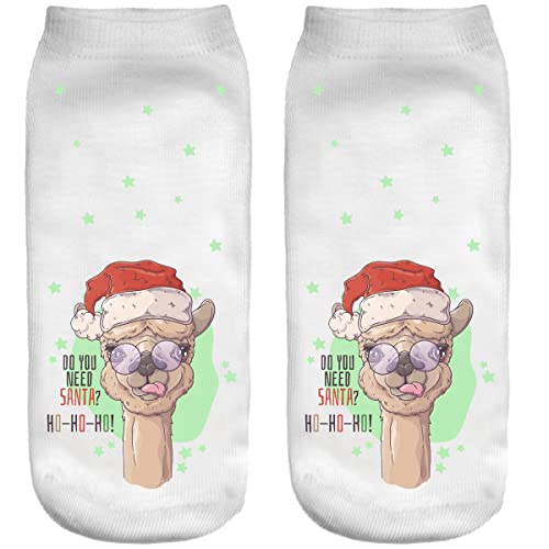 Ferocity Weihnachten Lustige Socken Sneaker Halbsocken Strümpfe Sportsocken für Frauen EU 34-36 Füßlinge mit Motiv 3D Do you need Santa Lama [001] von Ferocity