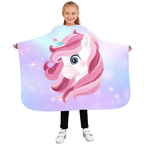 Kinder Friseurumhang für Friseursalon 85x110 cm Professionelle Salon-schürze Schönheitssalon und Heimgebrauch, Bunt, Motiv Einhorn Unicorn 3 [111] von Ferocity