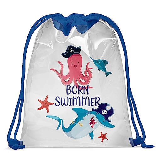 Ferocity Kinder Schwimmbad Turnbeutel Transparenter Beutel 30 x 40 cm Wasserfeste Tasche mit UV Print Gymsac Jutebeutel Print Bag Fitness Junge Born Swimmer Boy [010] von Ferocity