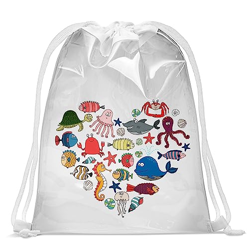 Kinder Schwimmbad Turnbeutel Transparenter Beutel 30 x 40 cm Wasserfeste Tasche mit UV Print Gymsac Jutebeutel Print Bag Fitness Mädchen Heart [010] von Ferocity