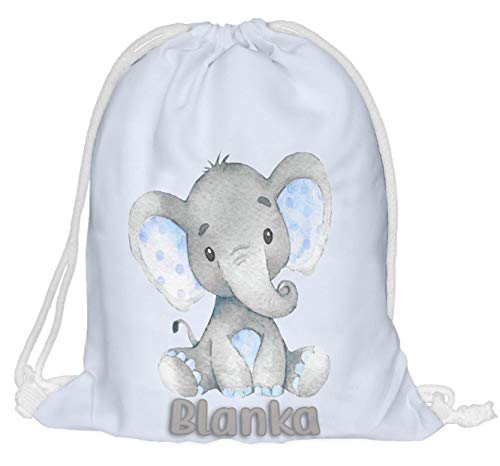 Kinder Turnbeutel mit Namen Beutel Fullprint Tasche Gymsac Jutebeutel Print Bag Fitness Blauer Elefant [010] von Ferocity