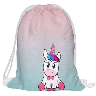 Kinder Turnbeutel mit Namen Beutel Fullprint Tasche Gymsac Jutebeutel Print Bag Fitness Einhorn Türkis [010] von Ferocity