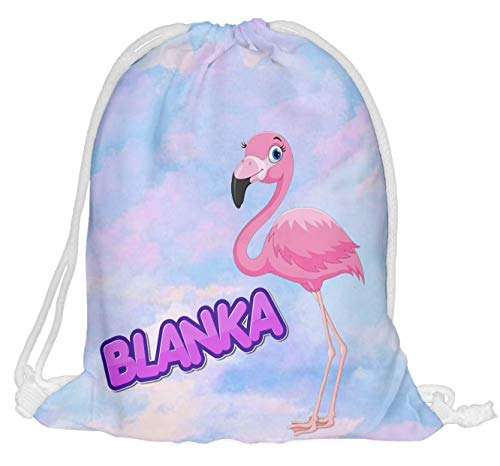 Kinder Turnbeutel mit Namen Beutel Fullprint Tasche Gymsac Jutebeutel Print Bag Fitness Flamingo Wolken [010] von Ferocity