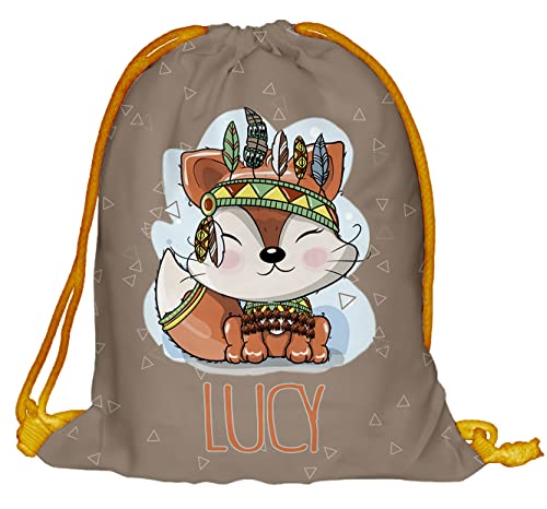 Kinder Turnbeutel mit Namen Beutel Fullprint Tasche Gymsac Jutebeutel Print Bag Fitness Fuchs Boho Fox [010] von Ferocity