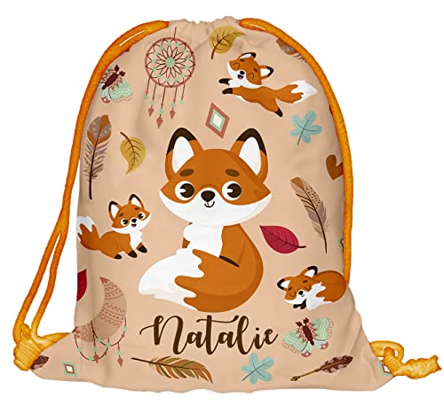 Kinder Turnbeutel mit Namen Beutel Fullprint Tasche Gymsac Jutebeutel Print Bag Fitness Fuchs Fox [010] von Ferocity