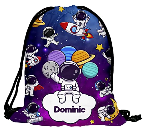 Kinder Turnbeutel mit Namen Beutel Fullprint Tasche Gymsac Jutebeutel Print Bag Fitness Junge Mädchen Astronaut Weltall Kosmos [010] von Ferocity