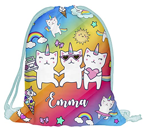 Kinder Turnbeutel mit Namen Beutel Fullprint Tasche Gymsac Jutebeutel Print Bag Fitness Junge Mädchen Caticorn [010] von Ferocity