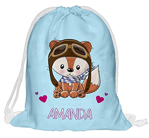 Kinder Turnbeutel mit Namen Beutel Fullprint Tasche Gymsac Jutebeutel Print Bag Fitness Junge Mädchen Fox [010] von Ferocity