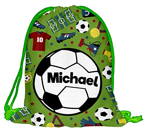 Kinder Turnbeutel mit Namen Beutel Fullprint Tasche Gymsac Jutebeutel Print Bag Fitness Junge Mädchen Fußball Fußballplatz Football Pitch [010] von Ferocity