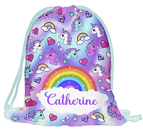 Kinder Turnbeutel mit Namen Beutel Fullprint Tasche Gymsac Jutebeutel Print Bag Fitness Junge Mädchen Holo Unicorn [010] von Ferocity