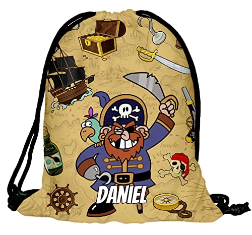 Kinder Turnbeutel mit Namen Beutel Fullprint Tasche Gymsac Jutebeutel Print Bag Fitness Junge Mädchen Pirat [010] von Ferocity