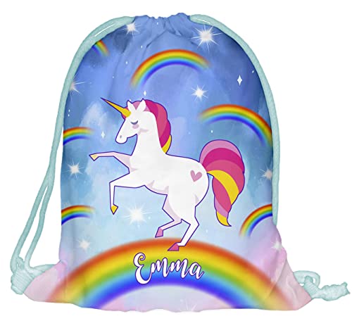 Kinder Turnbeutel mit Namen Beutel Fullprint Tasche Gymsac Jutebeutel Print Bag Fitness Junge Mädchen Proud Unicorn [010] von Ferocity