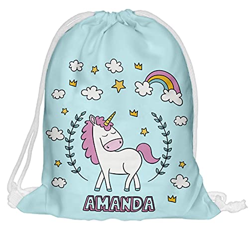 Kinder Turnbeutel mit Namen Beutel Fullprint Tasche Gymsac Jutebeutel Print Bag Fitness Junge Mädchen Unicorn Cloud [010] von Ferocity