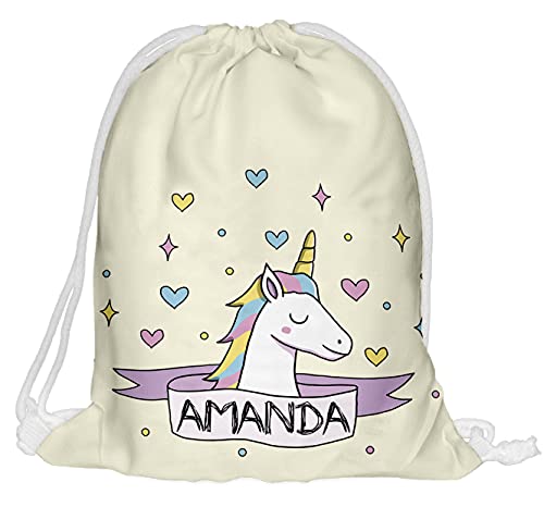 Kinder Turnbeutel mit Namen Beutel Fullprint Tasche Gymsac Jutebeutel Print Bag Fitness Junge Mädchen Unicorn Star [010] von Ferocity