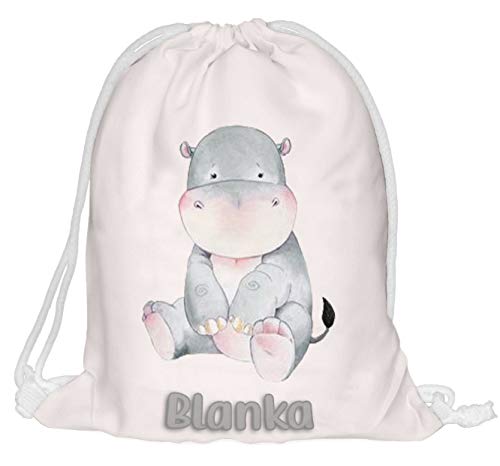 Kinder Turnbeutel mit Namen Beutel Fullprint Tasche Gymsac Jutebeutel Print Bag Fitness Nilpferd [010] von Ferocity