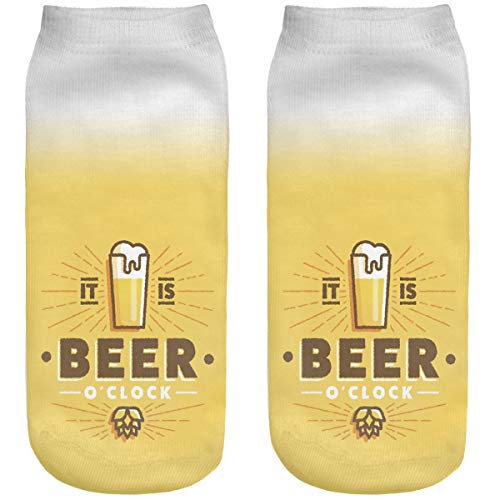 Lustige Socken Sneaker Halbsocken Strümpfe Sportsocken Füßlinge mit Motiv 3D Beer o'clock [001] von Ferocity