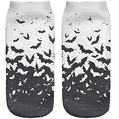 Lustige Socken Sneaker Halbsocken Strümpfe Sportsocken für Frauen EU 34-36 Füßlinge mit Motiv 3D Halloween Ferien Seasons Schwarze Fledermaus [001] von Ferocity