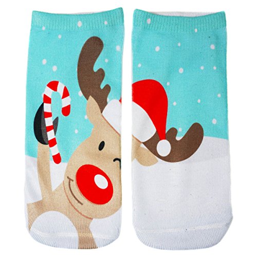 Lustige Socken Sneaker Halbsocken Strümpfe Sportsocken Füßlinge mit Motiv 3D für Frauen, Size EU 36-40, Weihnachten Ferien Seasons 3D Reindeer [001] von Ferocity