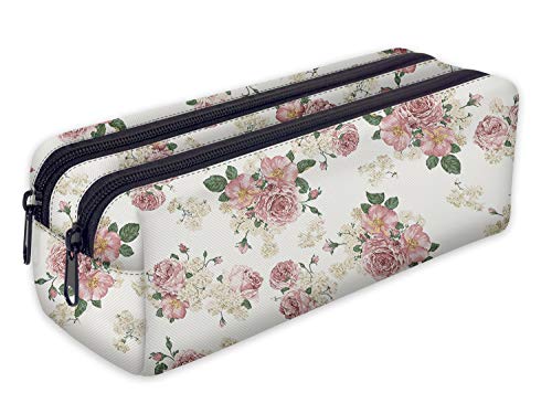 Mäppchen Federtasche Schlamperbox Federmäppchen Schüleretui Stiftemappe mit Zwei Reißverschlüssen Blumen [107] von Ferocity