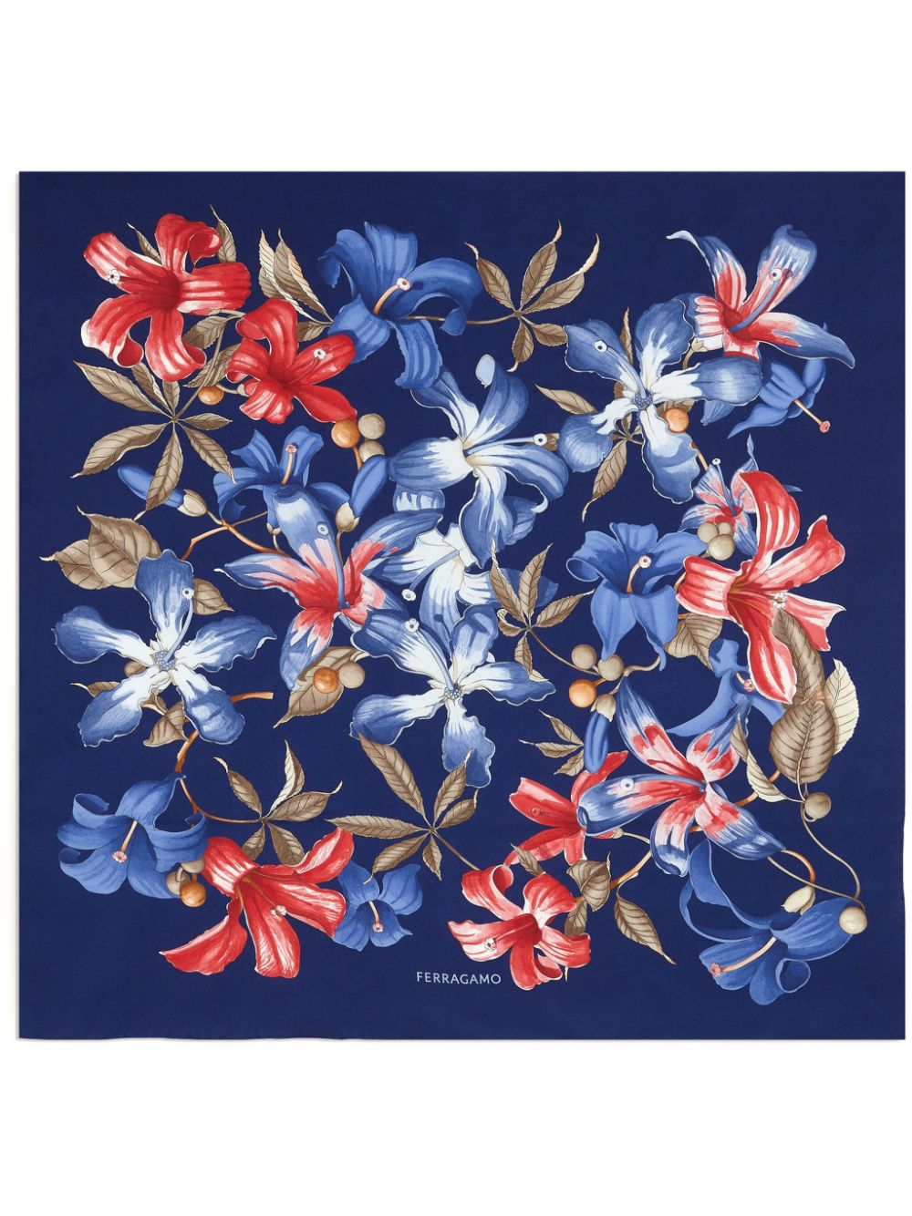 Ferragamo Seidenschal mit Blumen-Print - Blau von Ferragamo