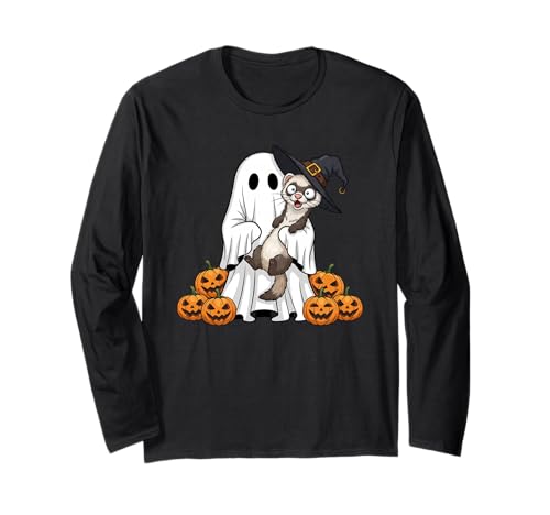 Lustiger Geist Frettchen Kürbis Halloween Kinder Herren Damen Langarmshirt von Ferret Lovers Cute Halloween Outfits for Boy Girl