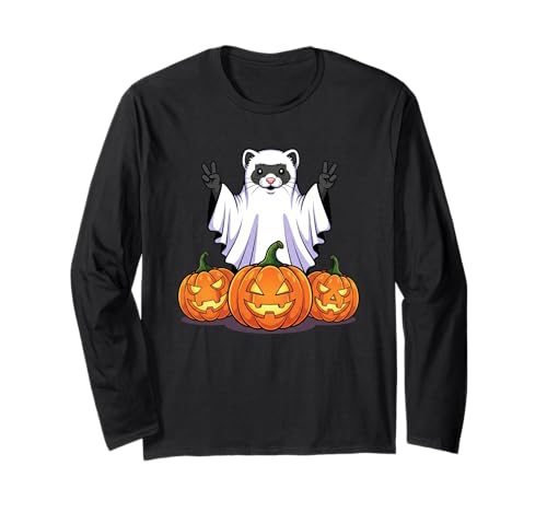 Lustiges Frettchen Geist Kürbis Boo Halloween Kinder Herren Damen Langarmshirt von Ferret Lovers Halloween Ghost Pumpkin Outfits