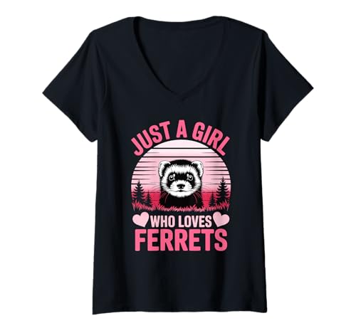 Damen Just A Girl Who Loves Frettchen süßes rosa Design T-Shirt mit V-Ausschnitt von FerretLove