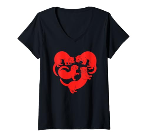 Damen Frettchen Herzförmig Frettchen T-Shirt mit V-Ausschnitt Damen Frettchen Herzförmig Frettchen T-Shirt mit V-Ausschnitt von Ferrets Ferret Lover Gifts