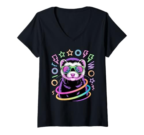 Damen Party Frettchen Sonnenbrille T-Shirt mit V-Ausschnitt Damen Party Frettchen Sonnenbrille T-Shirt mit V-Ausschnitt von Ferrets Ferret Lover Gifts