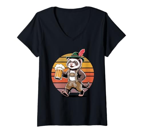 Damen Retro Frettchen Bier Trinkende T-Shirt mit V-Ausschnitt Damen Retro Frettchen Bier Trinkende T-Shirt mit V-Ausschnitt von Ferrets Ferret Lover Gifts