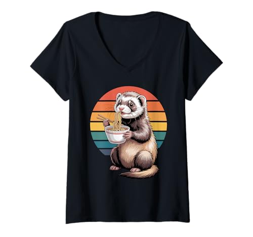 Damen Retro Frettchen Instant Becher Nudeln T-Shirt mit V-Ausschnitt Damen Retro Frettchen Instant Becher Nudeln T-Shirt mit V-Ausschnitt von Ferrets Ferret Lover Gifts